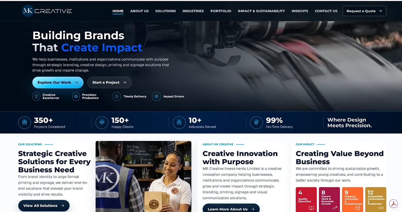 MK Creative website homepage designed and developed by Entice Technologies